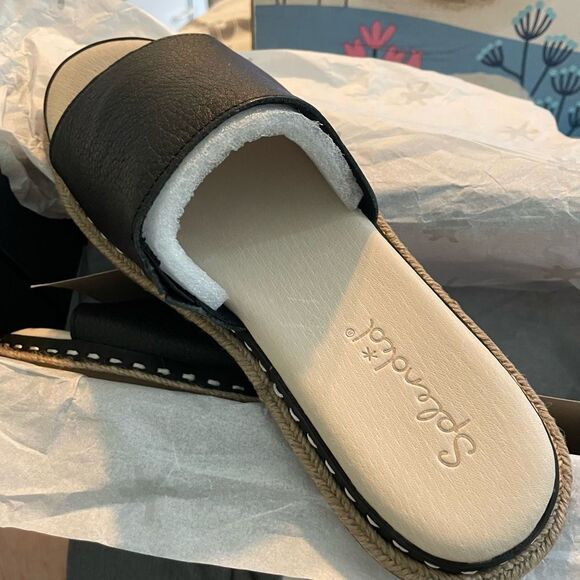 Splendid Calipso Sandal Black Leather Slide Open Toe Wide Strap Flat 8.5 - Picture 10 of 10